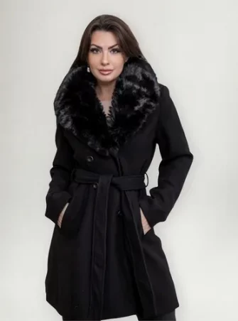 Casaco Longo Sobretudo Lã Batida Lapela Gola Pelinho Chique