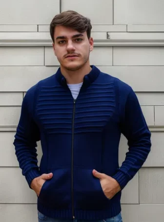 Casaco Suéter Masculino Lã Com Zíper Trico Blusa De Frio