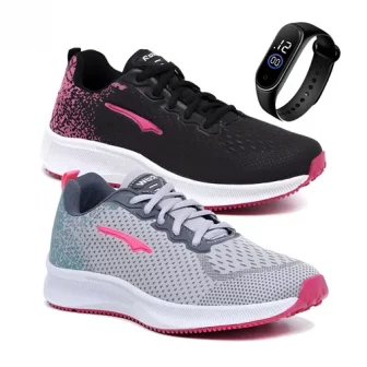 Combo Kit 2 Tenis Feminino Caminhada Treino Barato+relogio