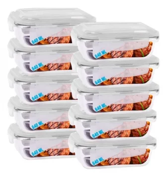 Conjunto 10 Potes 640ml Vidro Hermético 4 Travas Marmita