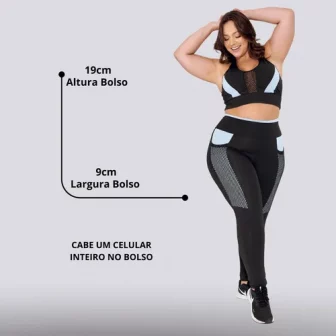 Conjunto Academia Top E Calça Plus Size Com Bolso Treino