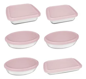 Conjunto Assadeiras 6 Peças com Tampa Cor Rosa - Marinex