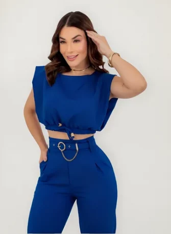 Conjunto Calça Alfaiataria Skinny Feminina Cintura Alta