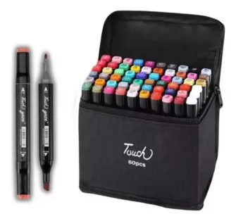 Conjunto Canetas Marcador Ponta Dupla Permanente 60 Cores