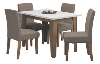 Conjunto de Mesa Sala de Jantar Miami com 4 Cadeiras Trieste Suede...