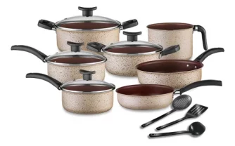 Conjunto De Panelas Antiaderente 10 Peças Teflon Linha Coffee Cappuccino Tampa De...