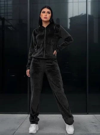 Conjunto Veludo Feminino Moletom Malha Plush Manga Longa