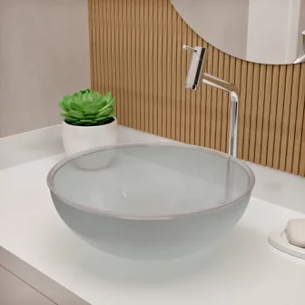 Cuba Pia De Apoio Vidro Redonda 29cm Transparente Para Banheiro Lavabo Cristal...