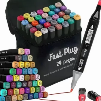 Estojo Canetas Marcadores Ponta Dupla 24 Cores Kit Canetinha