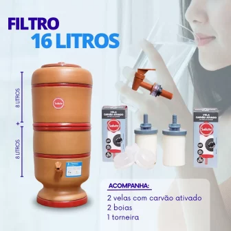 Filtro De Barro 16 Litros Salute C/2 Velas Carvão + 2 Bóias