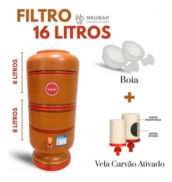 Filtro De Barro 16 Litros Salute C/2 Velas Carvão + 2 Bóias