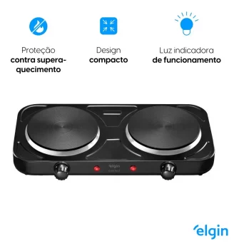 Fogão Cooktop Elétrico Elgin 2 Bocas Preto 127v