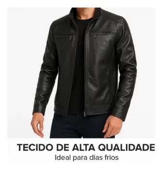 Jaqueta De Couro Masculina Slim Forrada Sem Capuz