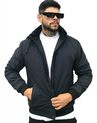 Jaqueta Masculina De Sarja Com Capuz Removivel Casaco Frio