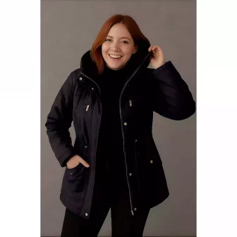 JAQUETA PARKA FEMININA VARIOS TAMANHOS SARJA FORRADA CAPUZ PELO CASACO OUTONO/INVERNO