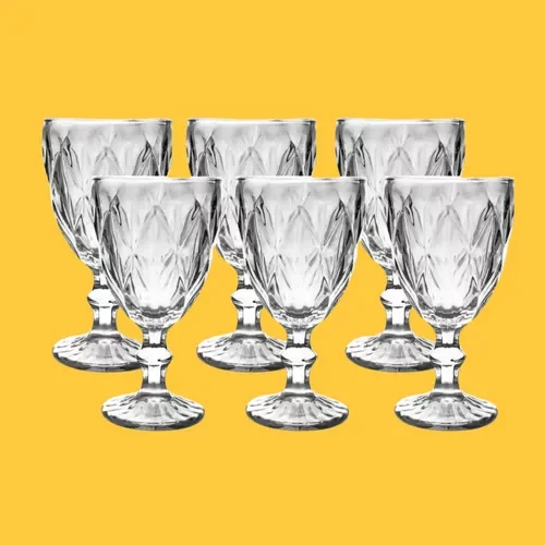 Jogo De Taças Diamante De Vidro 6 Peças 260ml Água Suco