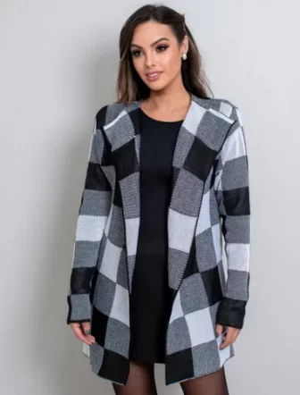 Kimono Xadrez Blusa De Frio Tricot Trico Grosso Cardigan