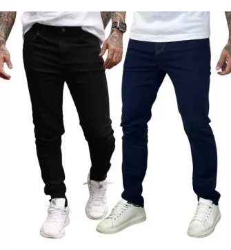Kit 2 Calça Jeans Masculina Preta Azul Direto Fabrica Slim