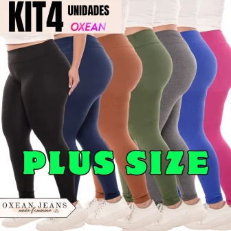 Kit 4 Calças Legging Plus Size Feminina Leg Suplex Zero Transparência Cintura...