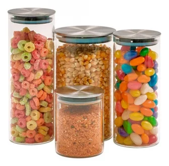 Kit 4 Potes Vidro Tampa Inox Hermético Circular - Tud Cor Nude