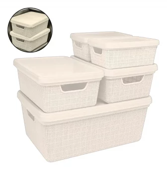 Kit 5 Caixas Organizadoras Cesto Tampa Multiuso 1,8l 5l 15l