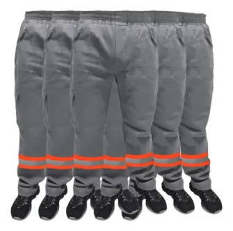 Kit 6-calça Uniforme Em Brim C/faixa Refletiva Laranja