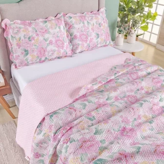 Kit Cobre Leito Colcha Casal Bouti 3 Peças Dupla Face Estampada Porta...
