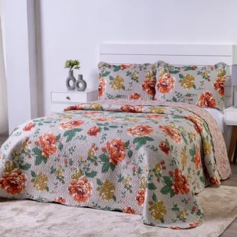Kit Cobre Leito Colcha Casal Bouti Dupla Face Estampado 3pçs