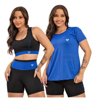 Kit Conjunto Fitness Feminino + Camiseta Roupa Academia