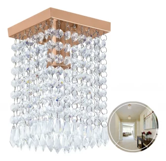 Lustre Clearcrilic Aurora De Cristal Acrilico Quadrado Cobre