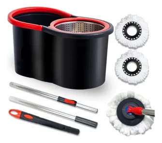 Mop Giratório Preto Cesto Em Inox Cabo De 140cm 8 Litros
