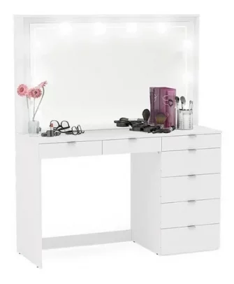 Penteadeira Ditália 7 Gavetas Branco C/ Kit Luz Camarim Cozy