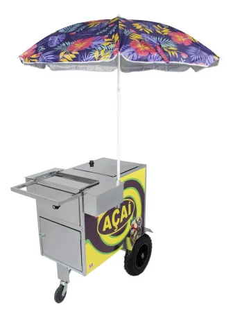 R2 965 Carrinho Para Açaí Inox C/ Adesivo E Rodas E Guarda...