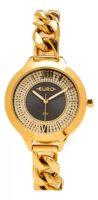 Relógio Euro Feminino Chains Dourado - Eu2035yua/4p Fundo Preto