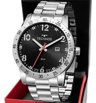 Relógio Masculino Technos Militar Prateado Cor da correia Preto Cor do bisel...