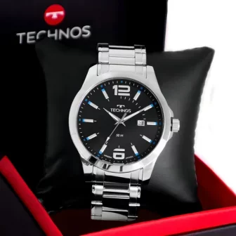 Relógio Technos Masculino 2115gu/1a Detalhe Azul Ou Vermelho Cor da correia Prata...