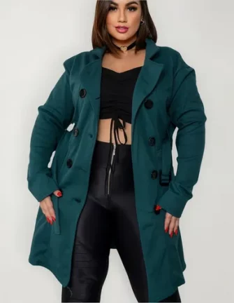 Sobretudo Moda Plus Size Liso Inverno Casaco C Botões Bolso
