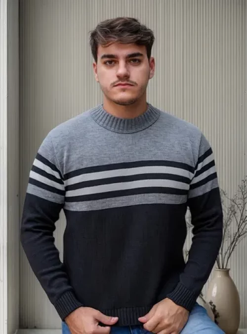 Suéter Blusa De Tricot Masculino Listrado Blusa Lã Masculina