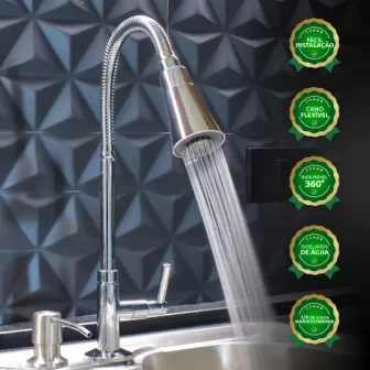 Torneira Gourmet Cozinha Bancada Pia Flexível 2 Jatos Abs Cor Prateado
