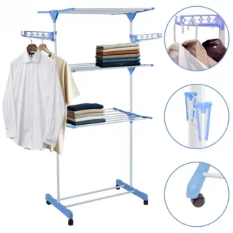 Varal De Chão Grande De Roupas 3 Andares Dobrável Cor Azul Kontuz...