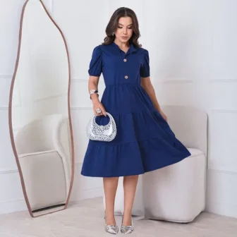 Vestido Feminino Midi Moda Evangélica Soltinho Confortável