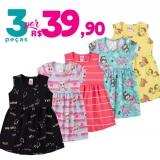 Vestido Infantil De Cotton Kit 3 Peças Sortidas
