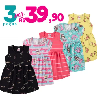 Vestido Infantil De Cotton Kit 3 Peças Sortidas