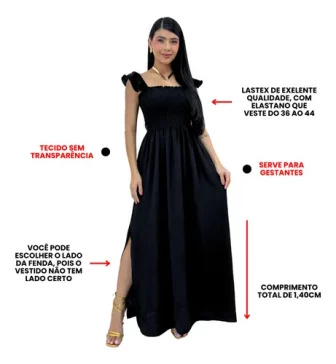 Vestido Longo Feminino Casual Lastex Alcinha Fenda Barato